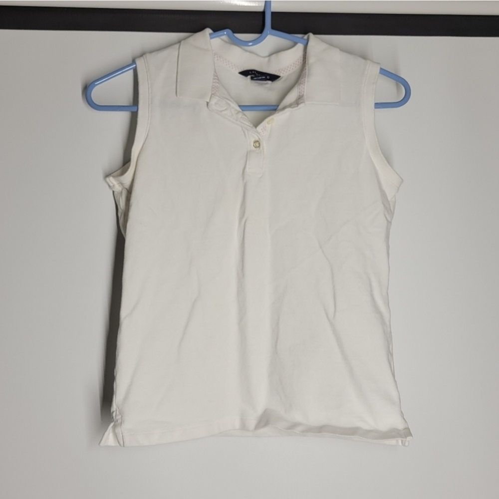 Lands' End White Sleeveless Polo Shirt